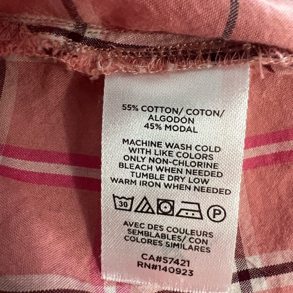 Loft Rose Pink Plaid Ruffle Neck Button Down Long Sleeve Shirt - Picture 15 of 15